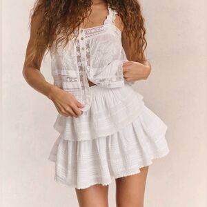 Love Shack Fancy White Lace Ruffled Mini Skirt